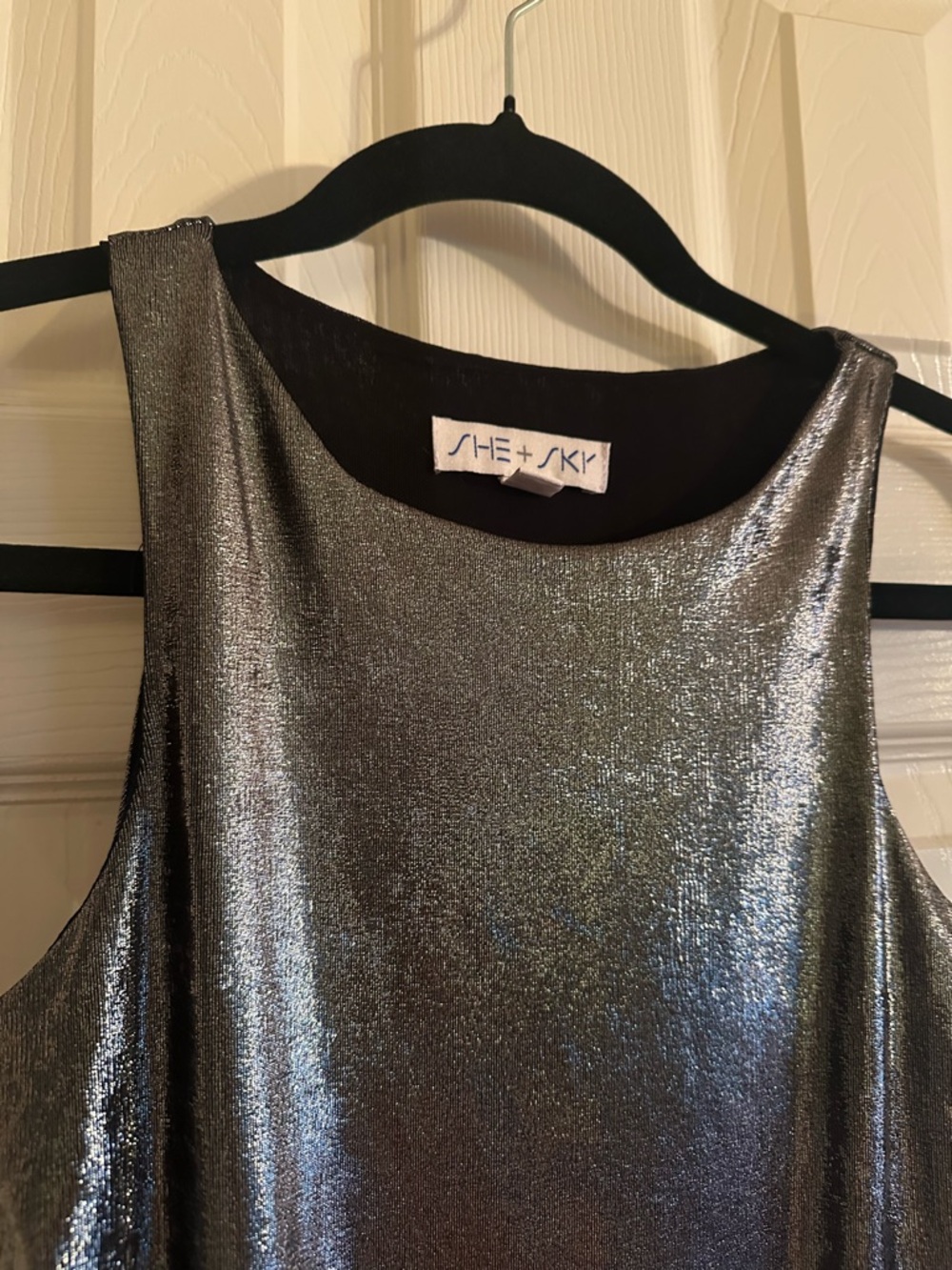 She + Sky Girls Metallic Gunmetal Shiny One-Piece - Picture 2 of 4